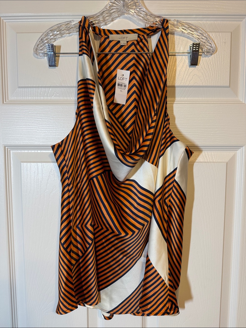 LOFT Orange, Black & Cream Striped Cowl Neck Dress